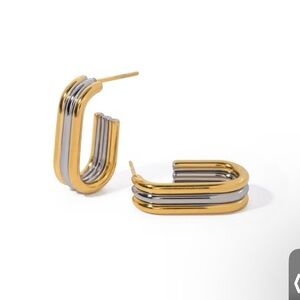 Stainless Steel Gold Silver Color Matching Three-Layer  Hoop Earrings for Women